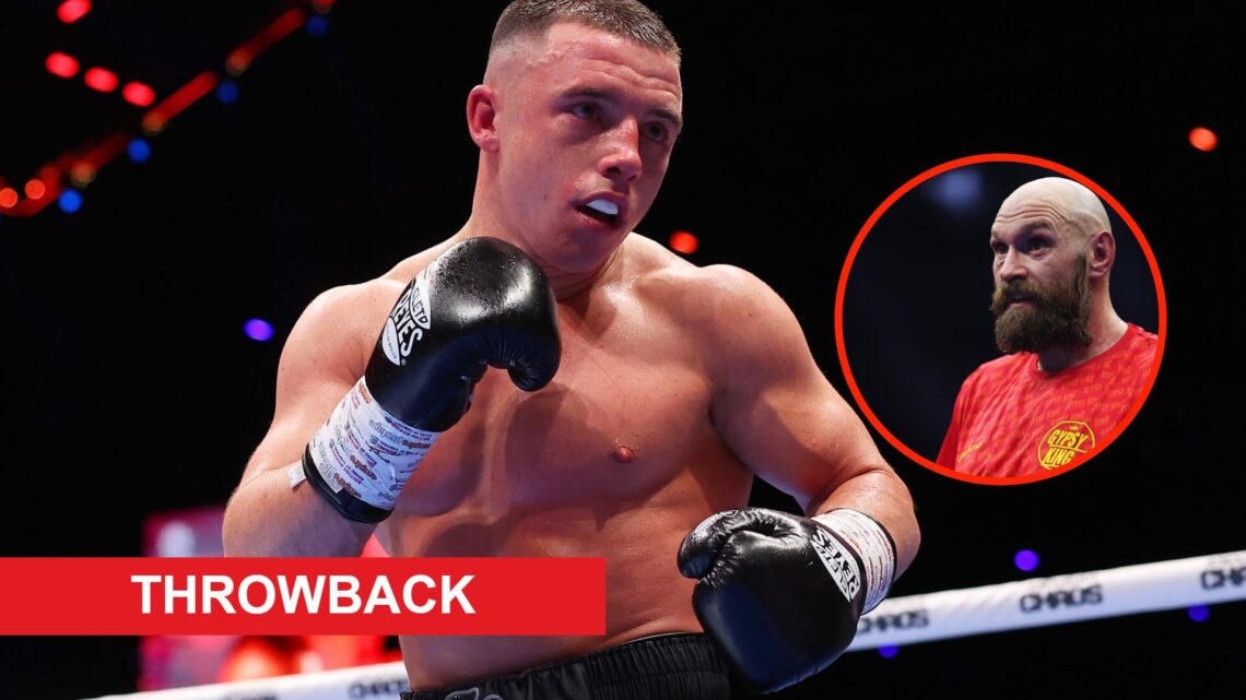 Center: Nick Ball in the ring during his WBC featherweight title fight with Rey Vargas. Insert: Tyson Fury in the ring after his undisputed heavywe...