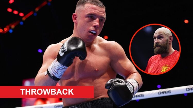 Center: Nick Ball in the ring during his WBC featherweight title fight with Rey Vargas. Insert: Tyson Fury in the ring after his undisputed heavywe...