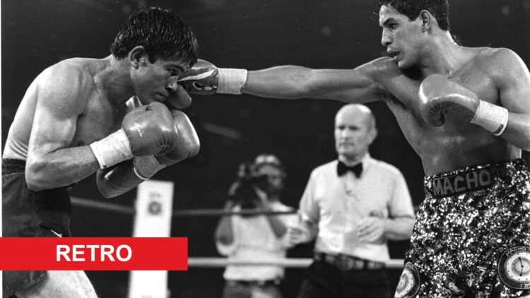 Hector Camacho throws a punch at Jose Luis Ramirez during their WBC lightweight title fight in 1985