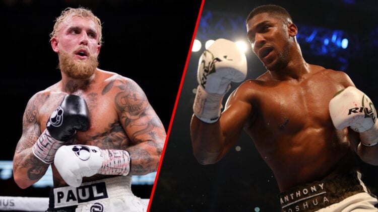 Jake Paul in the ring for his fight with Mike Perry split with Anthony Joshua in the ring