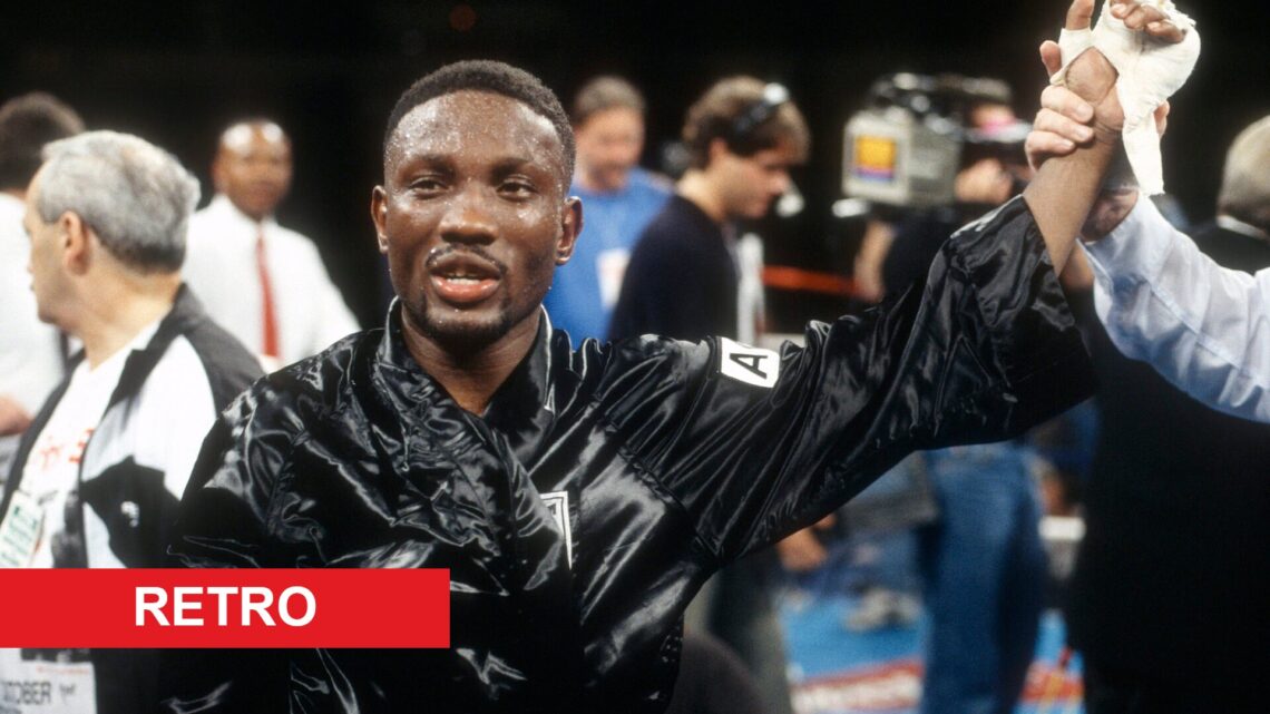 Pernell Whitaker celebrates in the ring after his WBC welterweight title fight win over James McGrit in 1994