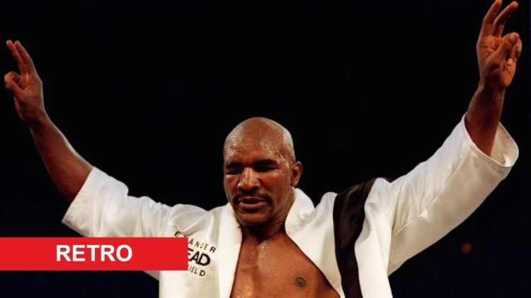 Evander Holyfield in the ring after his fight with Ray Mercer in 1995