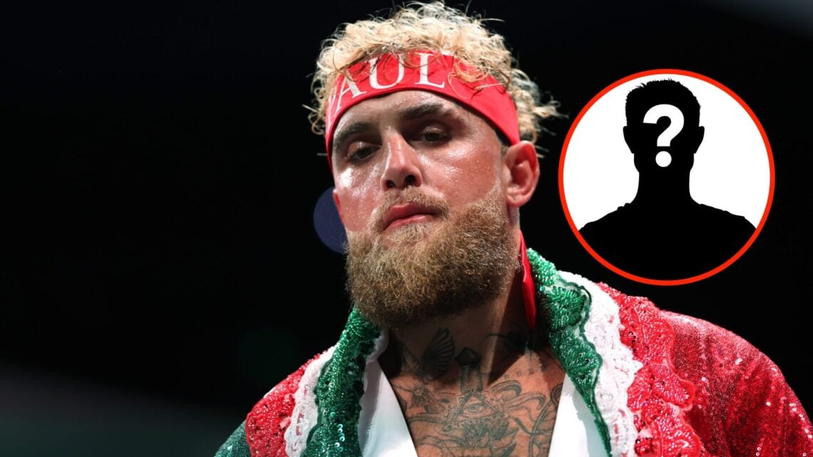 Center: Jake Paul in the ring before his fight with Julio Cesar Chavez Jr. Insert: Mystery Fighter