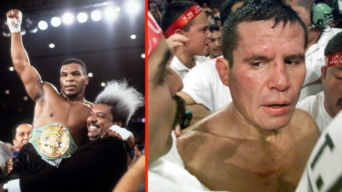 Julio César Chávez after loss and Mike Tyson celebrates with Don King after becoming the youngest Heavyweight champion in history