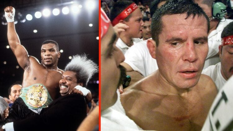 Julio César Chávez after loss and Mike Tyson celebrates with Don King after becoming the youngest Heavyweight champion in history