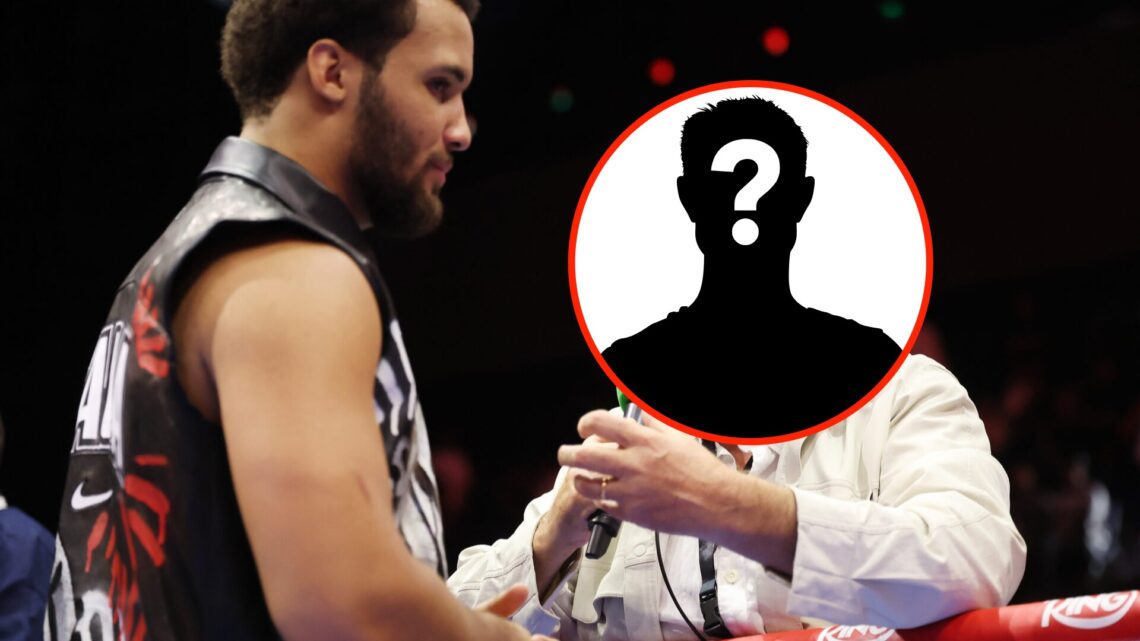 Center: Moses Itauma speaks with Steve Bunce after his knockout win over Dillian Whyte in Riyadh, Saudi Arabia Insert: Mystery Fighter