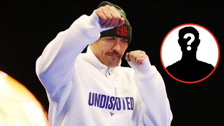 Center: Oleksandr Usyk attends the open workouts ahead of his undisputed heavyweight title rematch with Tyson Fury. Insert: Mystery Fighter