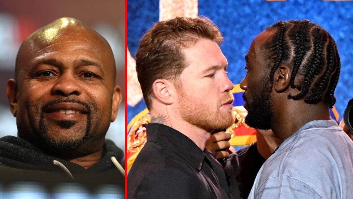 Roy Jones Jr at a press conference split with Canelo and Terence Crawford facing off