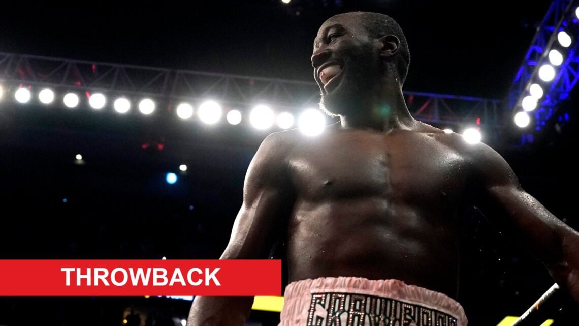 Terence Crawford celebrates in the ring after his WBO welterweight title fight win over David Avanesyan in December, 2022