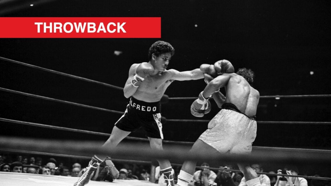 Wilfredo Gomez throws a straight left at Nestor Jimenez