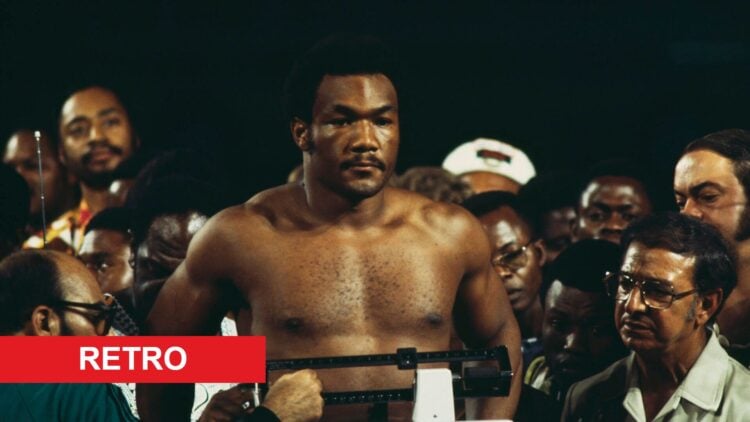 George Foreman weighing-in with retro label