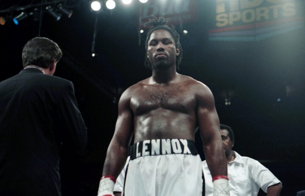 Lennox Lewis walks to the ring for his fight with Ray Mercer in 1996