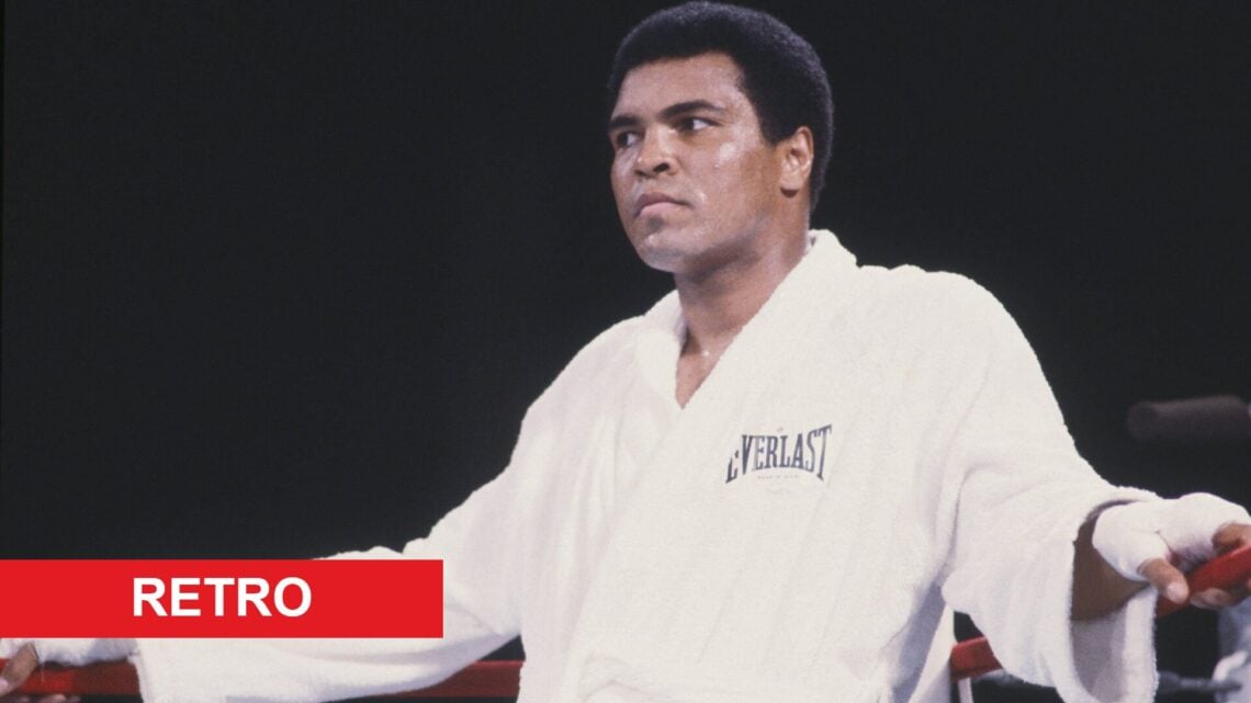 Muhammad Ali on the ropes with retro label