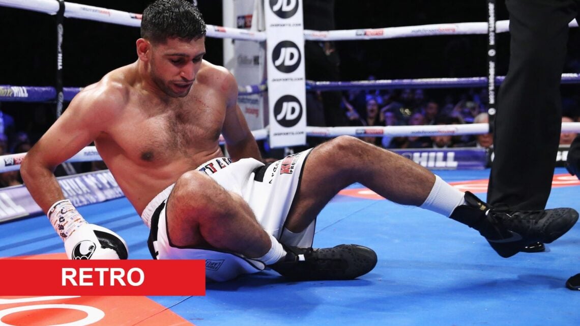 Amir Khan on the canvas after his second round knockdown against Samuel Vargas in September, 2018.
