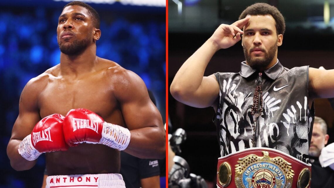 Left: Anthony Joshua in the ring before his heavyweight fight with Jermaine Franklin in 2023. Right: Moses Itauma celebrates in the ring after his ...