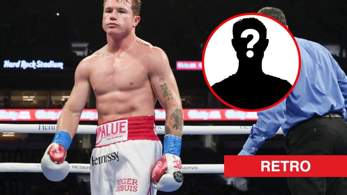 Canelo walks to his corner during Yildirim fight with inset of mystery silhouette