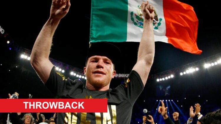 Canelo Alvarez celebrates in the ring after his win over Miguel Cotto in their WBC and The Ring middleweight title fight.