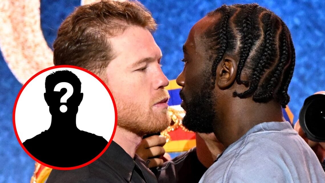 Terence Crawford and Canelo face-off with inset of mystery silhouette