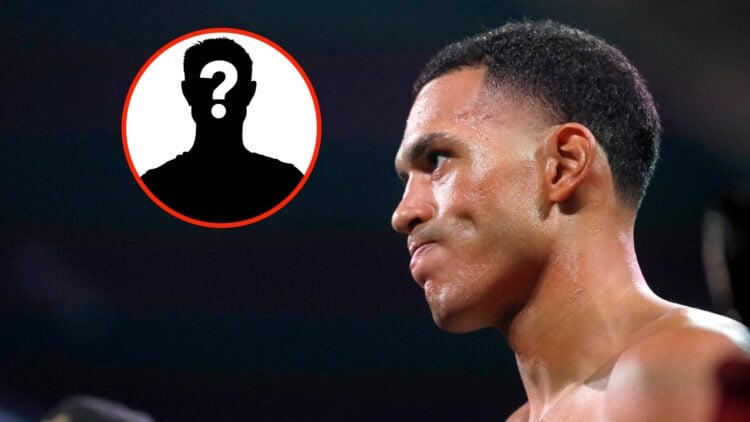 Insert: Mystery Fighter. Right: David Benavidez in the ring ahead of his fight with Oleksandr Gvozdyk in June, 2024.