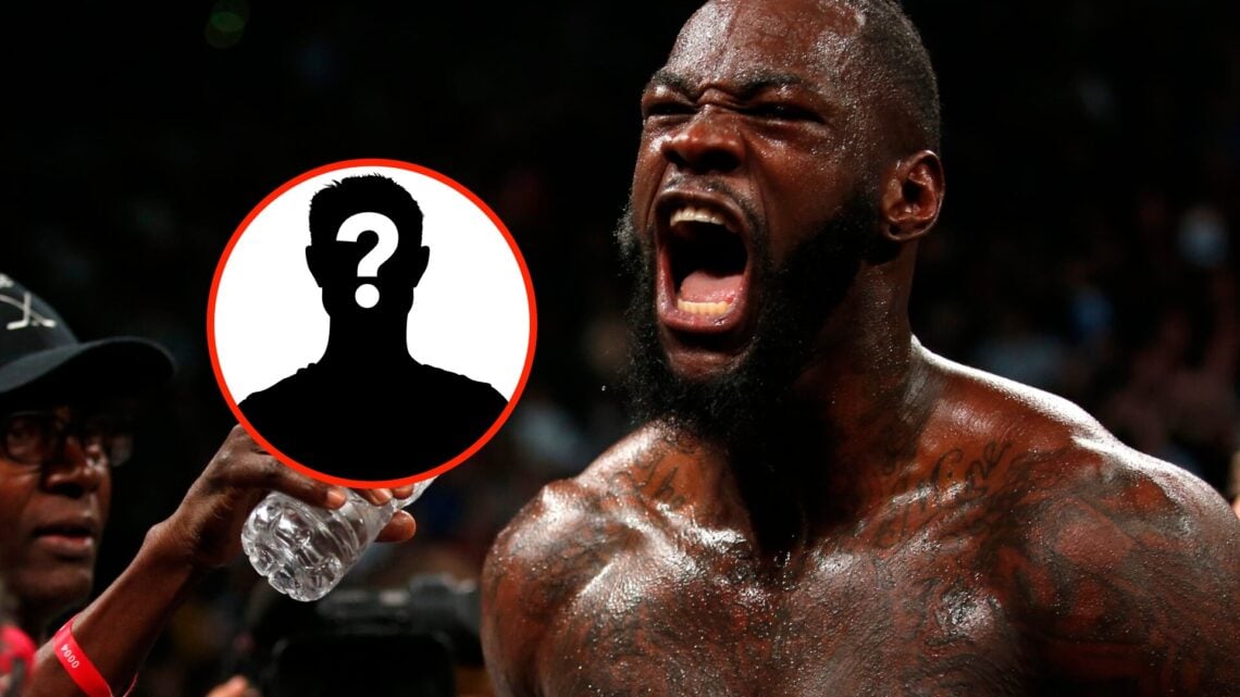 Insert: Mystery Fighter. Right: Deontay Wilder celebrates in the ring after his knockout win over Luis Ortiz in their WBC heavyweight title fight.