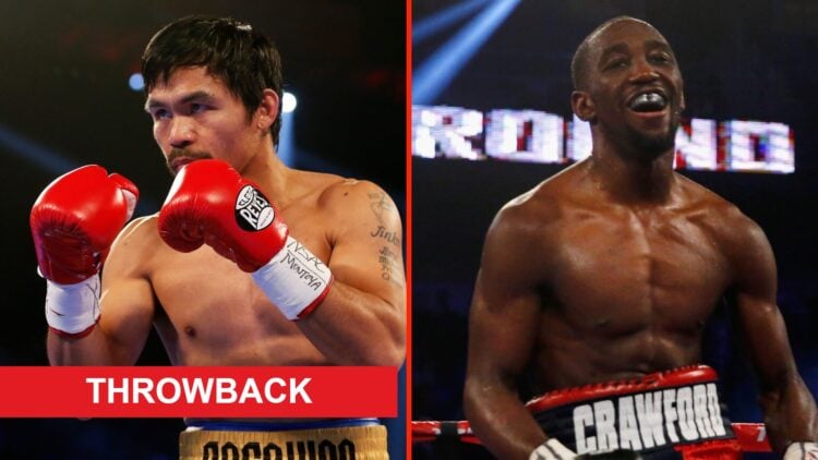 Manny Pacquiao during his third fight with Tim Bradley and Terence Crawford celebrates defeating Thomas Dulorme