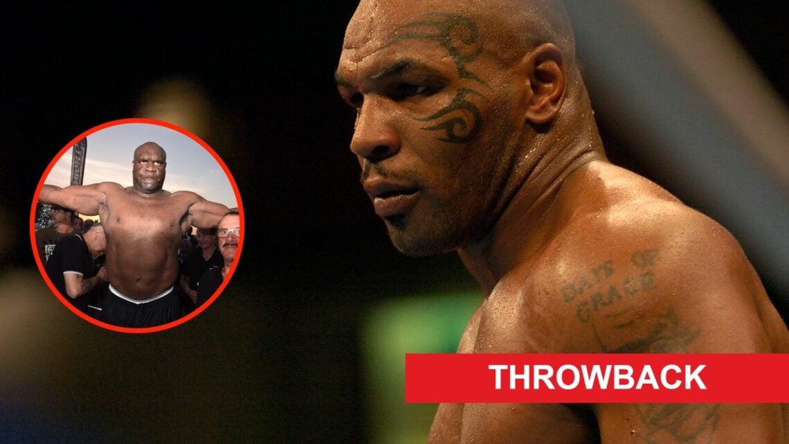 Mike Tyson during his fight with Danny Williams with an insert of Bob Sapp flexes and pulls a face at a Saint-Tropez party