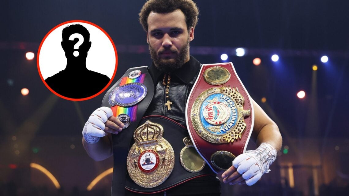 Insert: Mystery Fighter. Center: Moses Itauma in the ring after his knockout win over Demsey McKean in December, 2024.